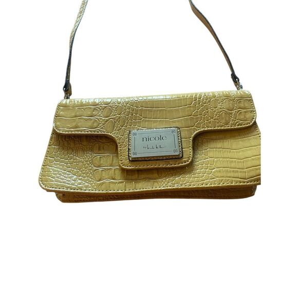 Nicole by Nicole Miller Alligator Print Shoulder Bag Mustard Yellow - Picture 1 of 12